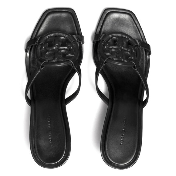 Tory Burch Shoes - Tory Burch Geo Bombe Miller Leather Black Gold Heeled Sandals- Size 8.5